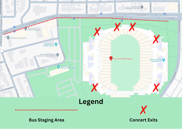 Commonwealth Departure Bus Staging Area Map
